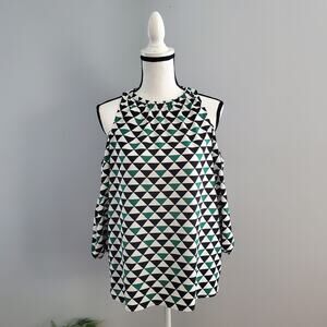 Worthington Women's Cold Shoulder Retro Color Block Top Size M